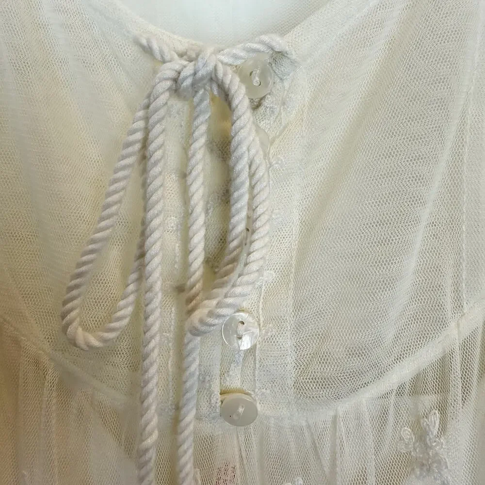 Free People Stevie Embroidered Maxi Dress Tea Flowy Ivory Sheer Floral Lined L - Picture 5 of 15